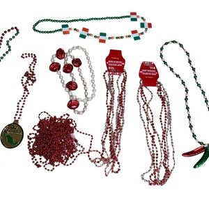 Elegant Red and Green Mardi Gras Beaded Necklace Set